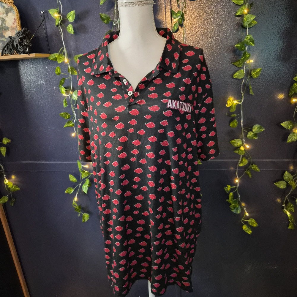 Akatsuki Black Polo Dress with Red Cloud Print